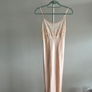 Vintage Victoria Secret Long Silk Slip Peach with Lace